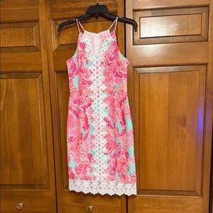 Lily Pulitzer Floral Pink and White Lace Dress size 0